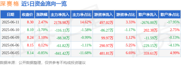 短线配资炒股网 股票行情快报：深赛格（000058）6月11日主力资金净买入2178.98万元